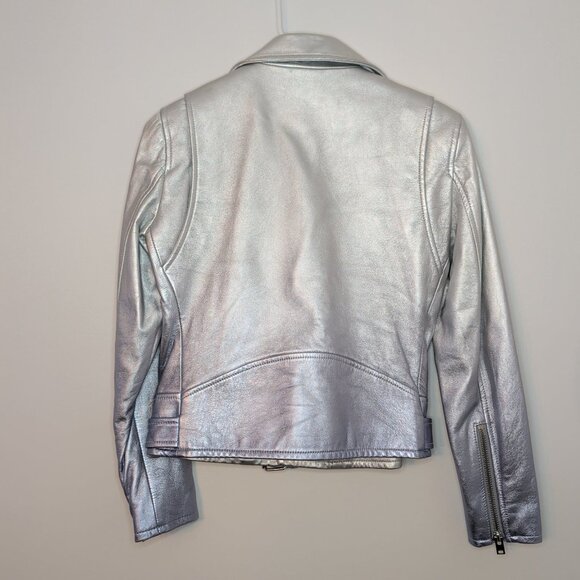 IRO Silver to Purple Ombre Metallic Leather Biker Jacket - Picture 3 of 9